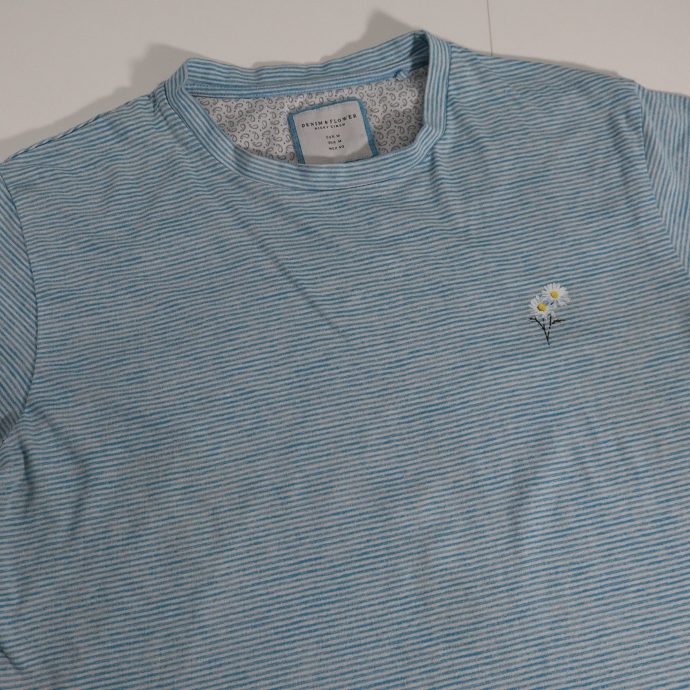 Denim & FlowerWomen Size L Short Sleeve Embroidered T-Shirt Stripe